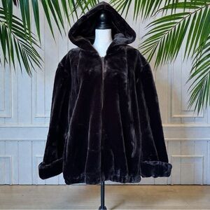 VINTAGE 70s/80s Saxton Hall Faux Fur Hooded Coat – Dark Chocolate Brown